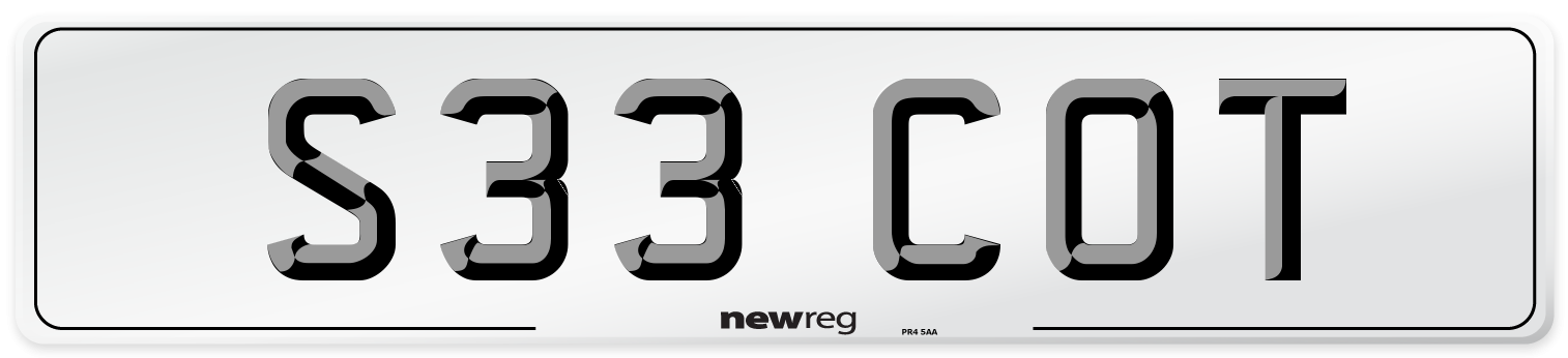 S33 COT Number Plate from New Reg